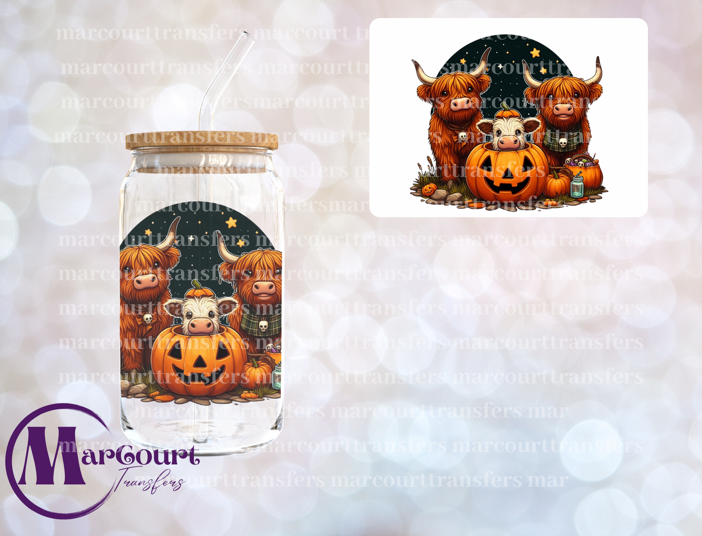 HIGHLAND COW JACK O LANTERN-DECAL-UV DTF CUP WRAP