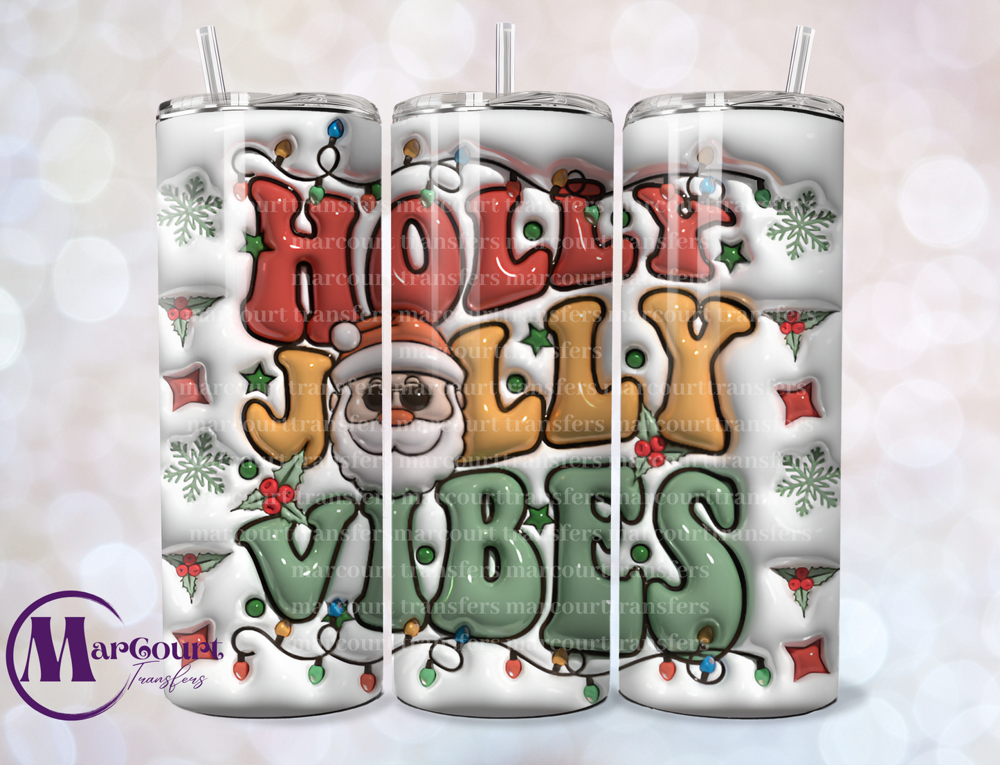 HOLLY JOLLY VIBES INFLATED-SKINNY TUMBLER TRANSFER (SUBLIMATION)