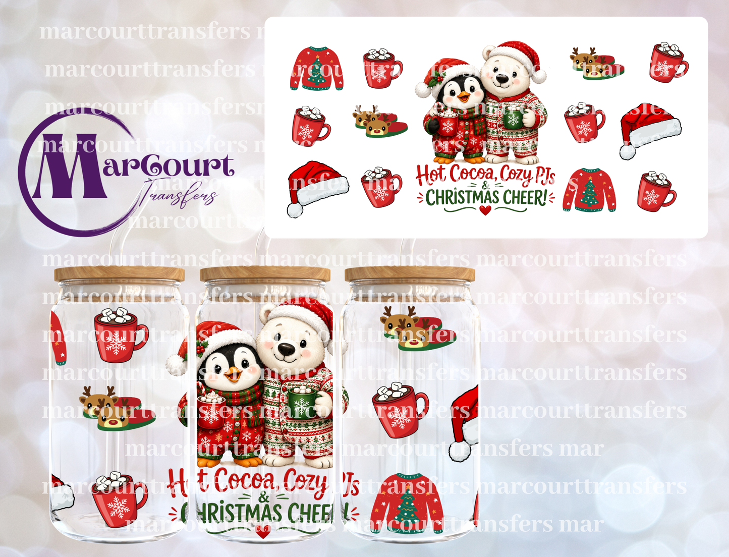 HOT COCOA AND COZY PJS-16 0Z-UV DTF CUP WRAP