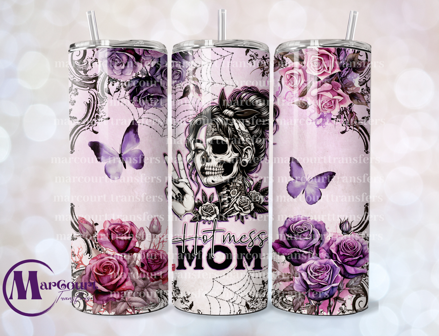 HOT MESS MOM WITH ROSES-SKINNY TUMBLER TRANSFER