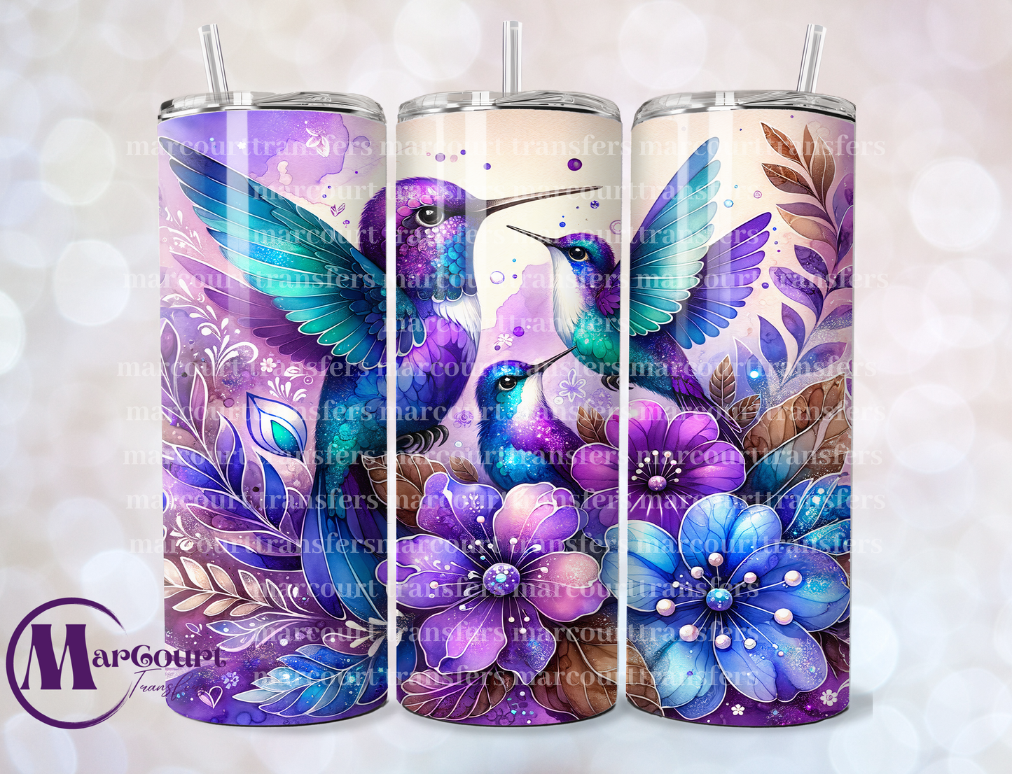 HUMMINGBIRDS PURPLE AND TEAL-SKINNY TUMBLER TRANSFER