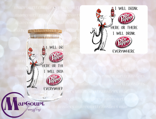 I WILL DRINK DR. PEPPER CAT IN THE HAT-DECAL-UV DTF CUP WRAP