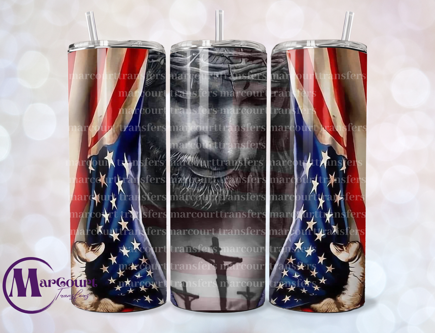 JESUS WITH FLAG- SKINNY TUMBLER TRANSFER (SUBLIMATION)