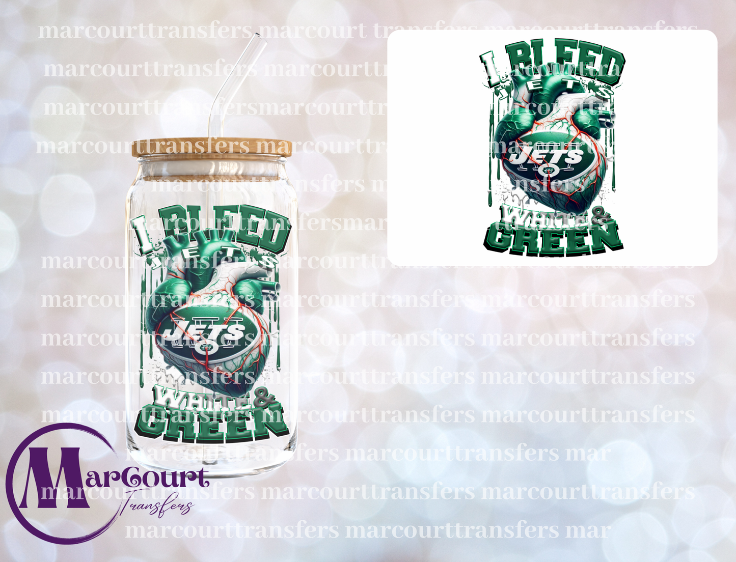 JETS I BLEED WHITE AND GREEN-DECAL-UV DTF CUP WRAP