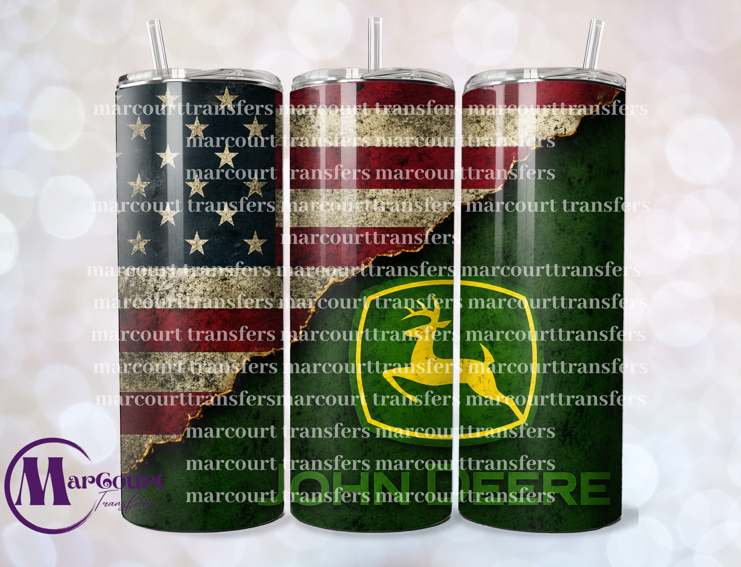 JOHN DEERE AMERICAN FLAG-SKINNY TUMBLER TRANSFER (SUBLIMATION)