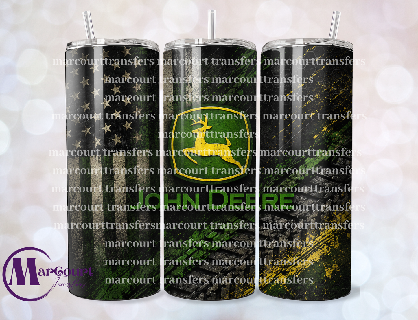 JOHN DEERE TIRE TRACK AND FLAG-SKINNY TUMBLER TRANSFER (SUBLIMATION)