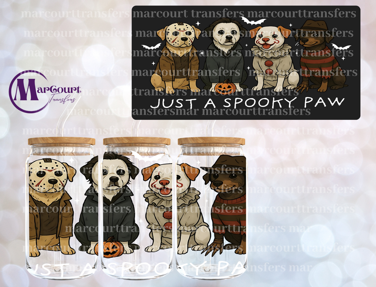 JUST A SPOOKY PAW WHITE WRITING-16 0Z-UV DTF CUP WRAP