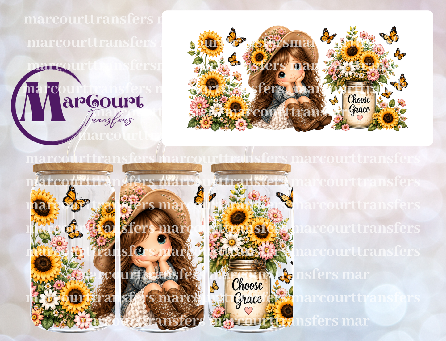 KAWAII GIRL SUNFLOWERS-16 0Z-UV DTF CUP WRAP