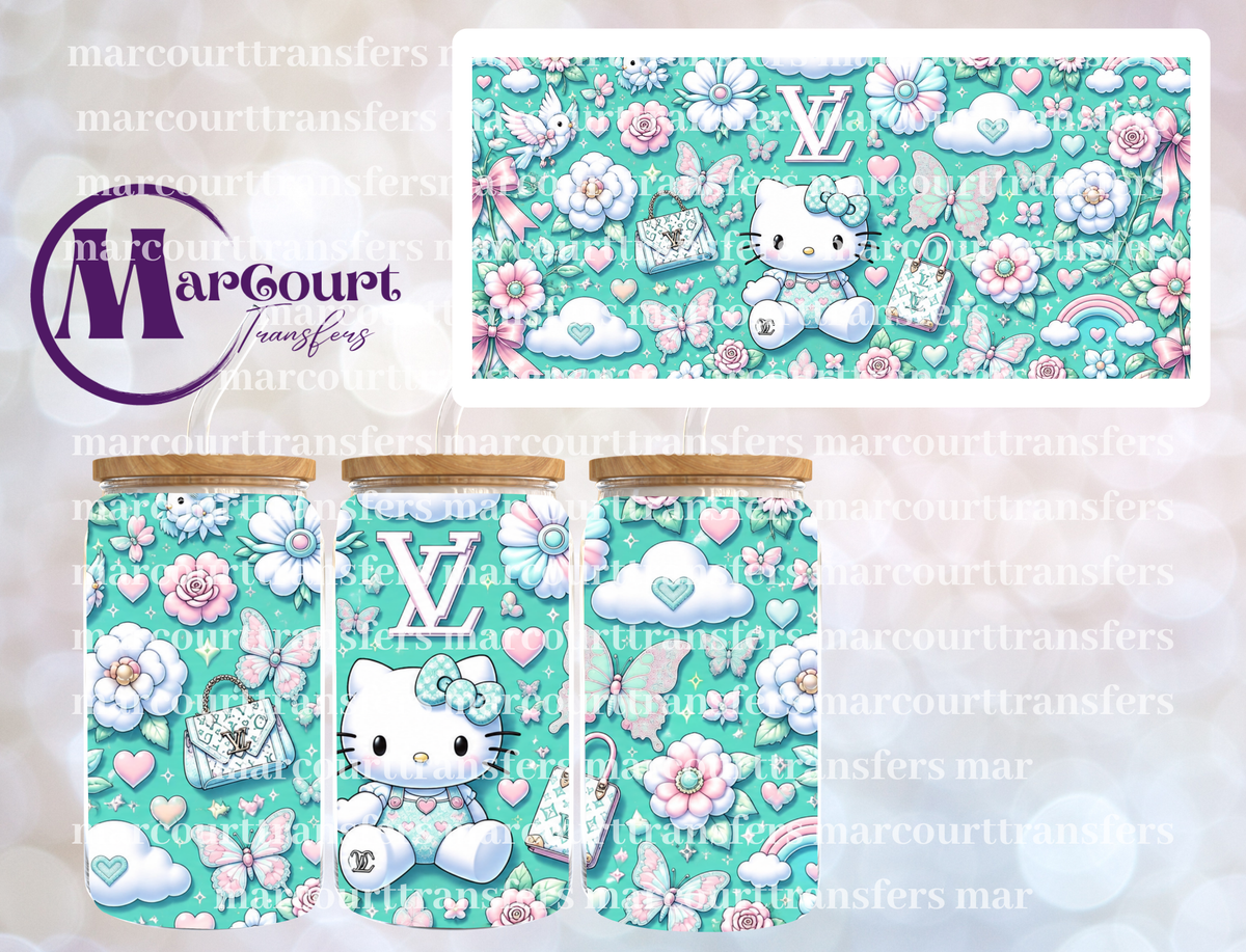 LV TEAL KITTY-16 0Z-UV DTF CUP WRAP