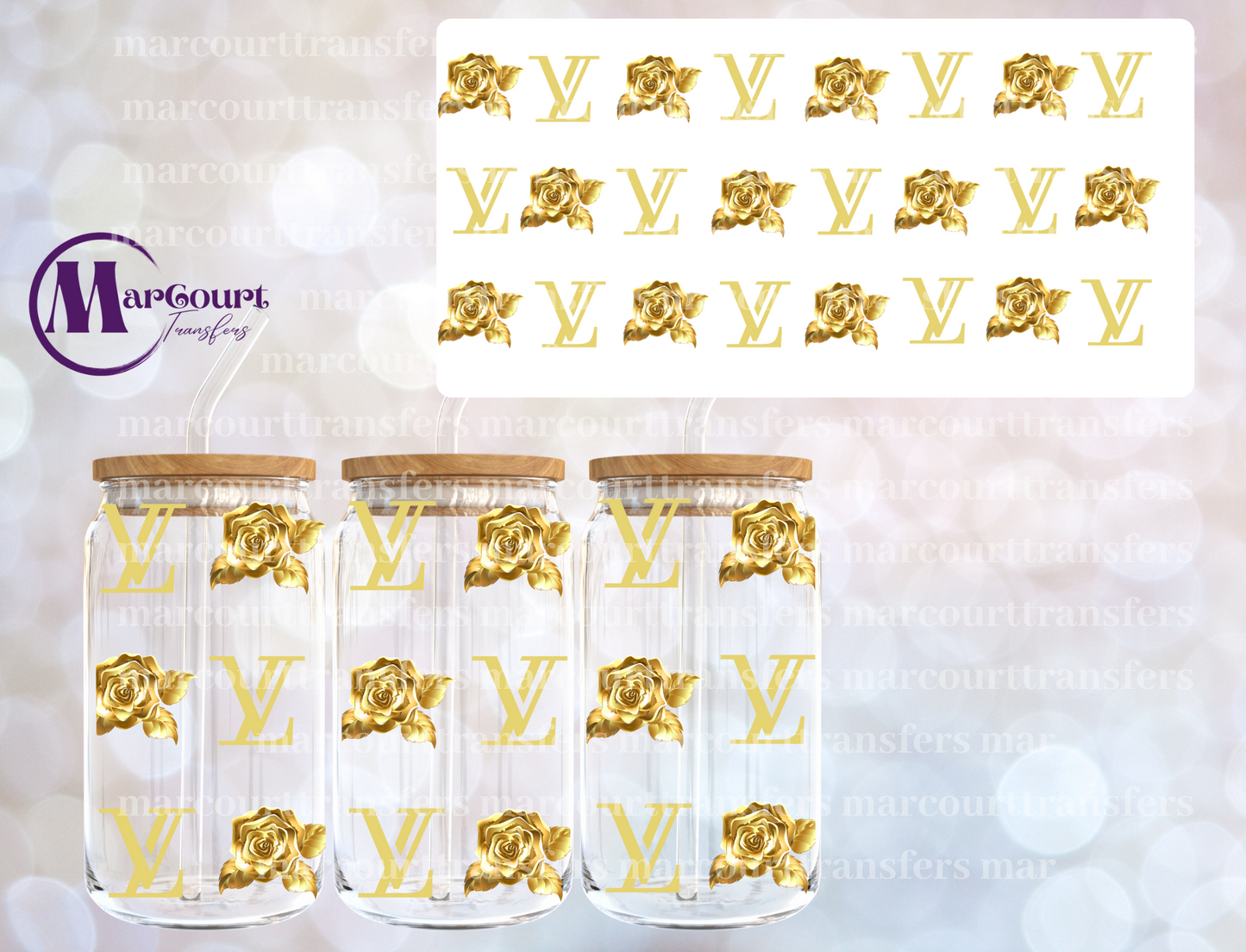LV GOLDEN ROSES-16 0Z-UV DTF CUP WRAP