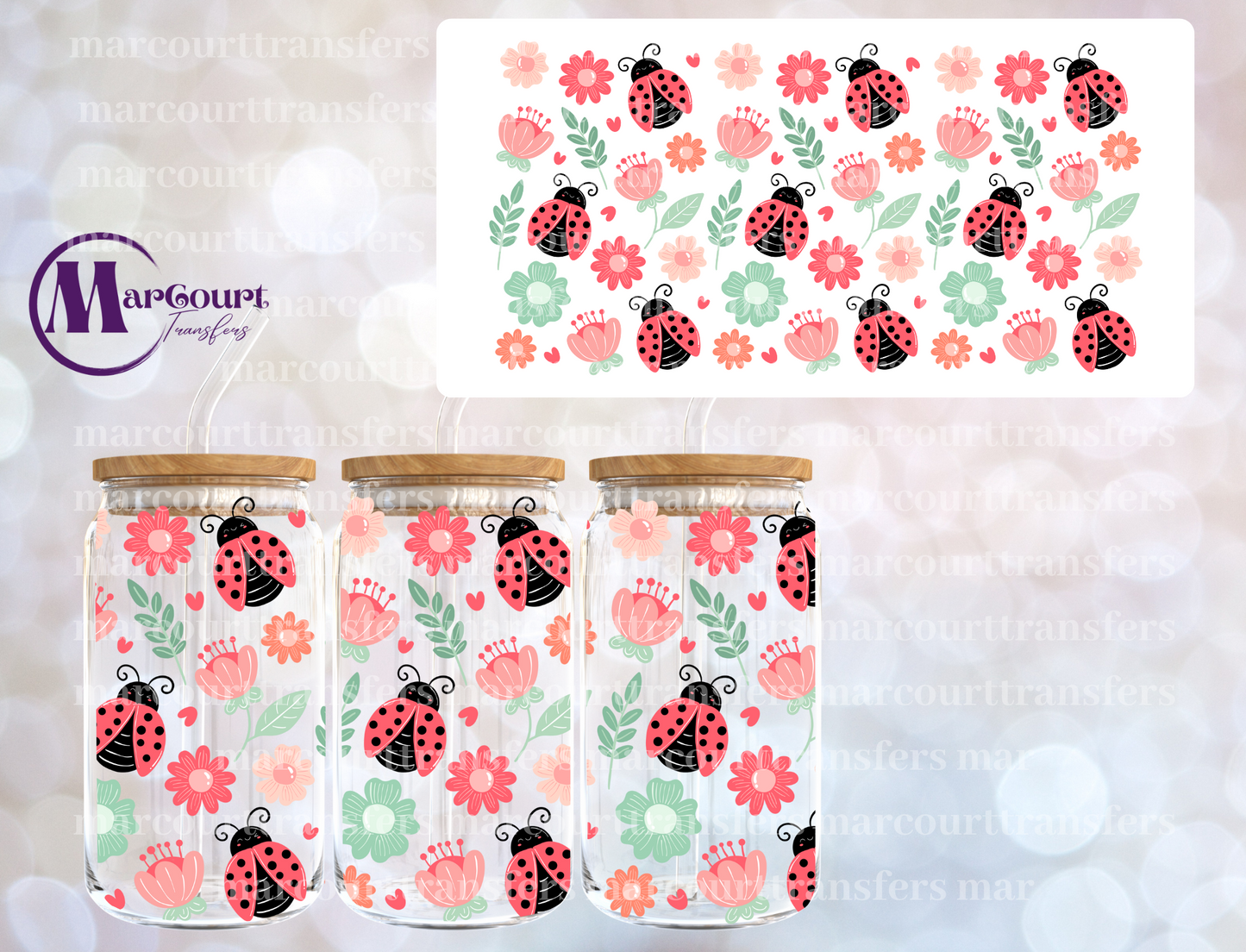 LADYBUG FLORAL WHIMSY-16 0Z-UV DTF CUP WRAP