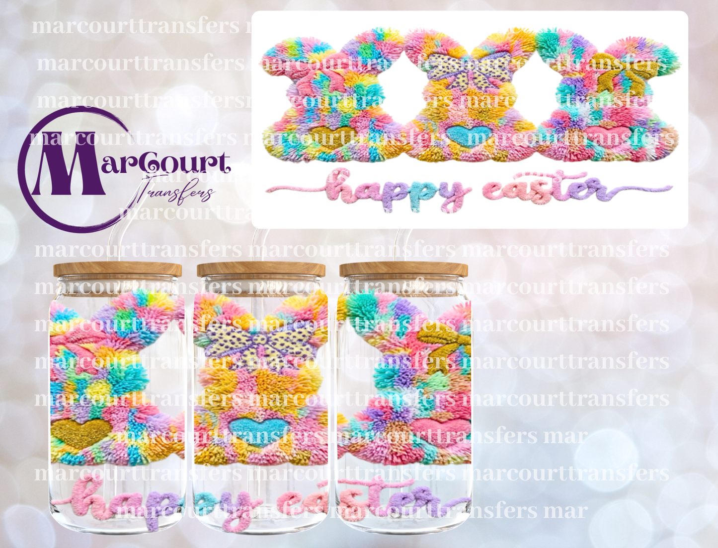 LATCH HOOK HAPPY EASTER BUNNIES-16 0Z-UV DTF CUP WRAP