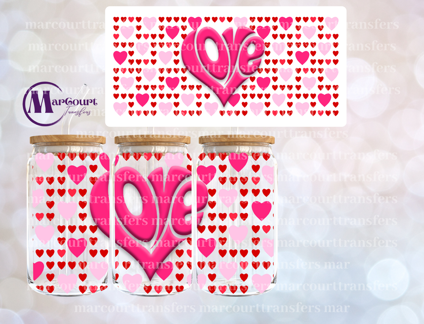 LOVE HEART-16 0Z-UV DTF CUP WRAP