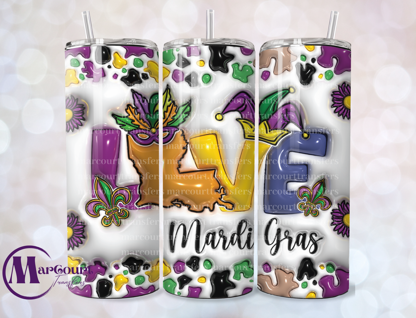 LOVE MARDIS GRAS-SKINNY TUMBLER TRANSFER (SUBLIMATION)