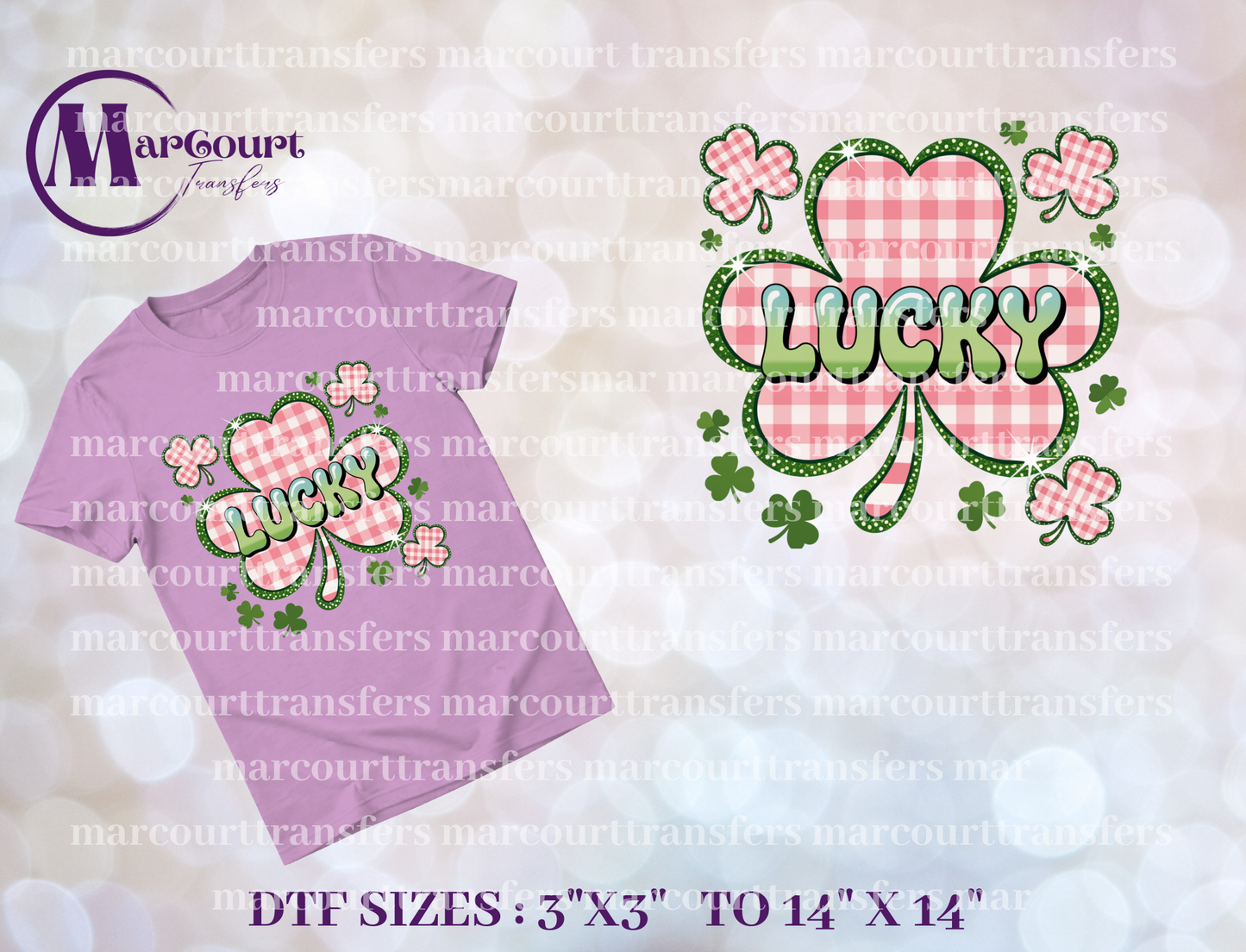 DTF-LUCKY PINK CHECKERED CLOVER