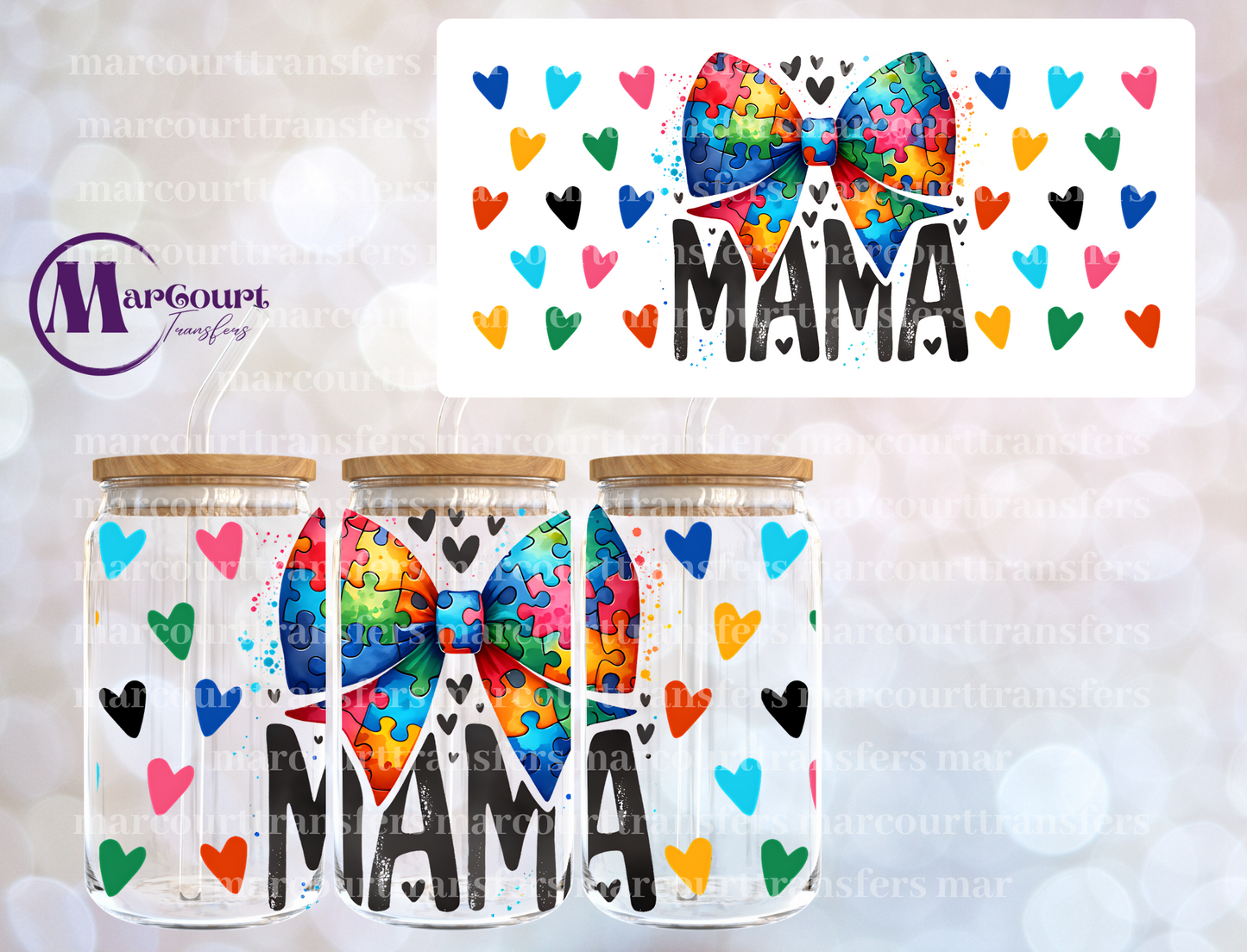 MAMA BOW AUTISM-16 0Z-UV DTF CUP WRAP