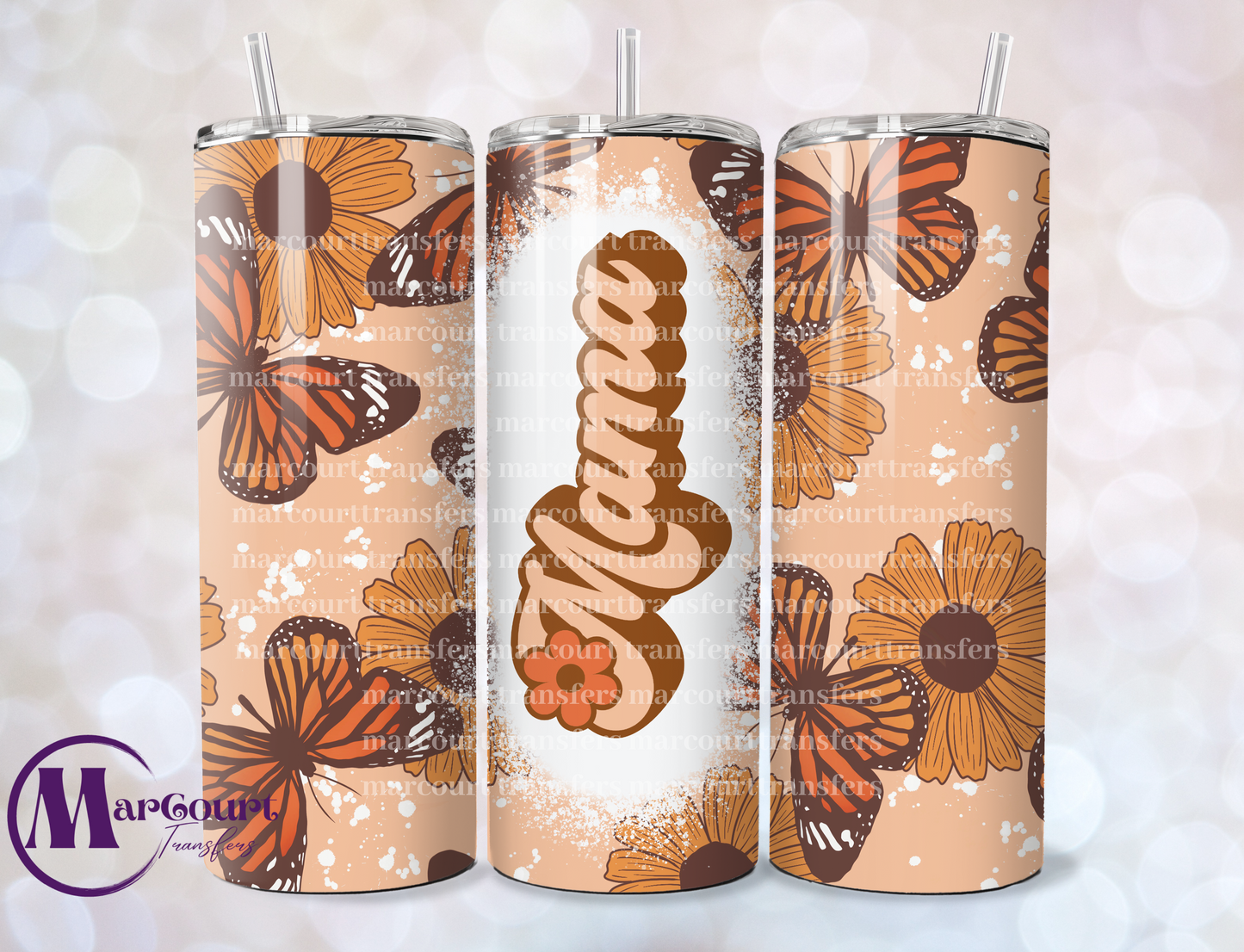 MAMA RETRO BUTTERFLIES-SKINNY TUMBLER TRANSFER (SUBLIMATION)