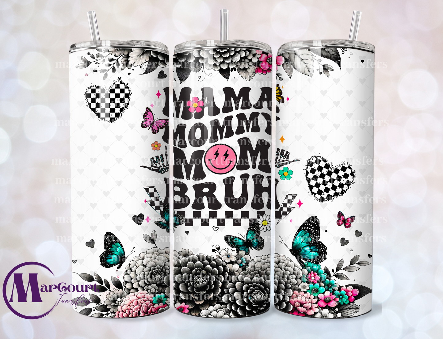 MAMA MOMMY MOM BRUH CHECKERED-SKINNY TUMBLER TRANSFER (SUBLIMATION)