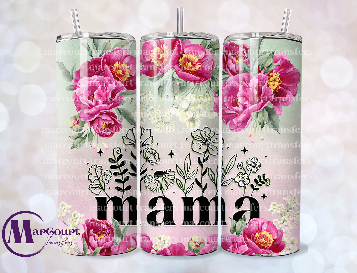 MAMA PINK FLOWER-SKINNY TUMBLER TRANSFER