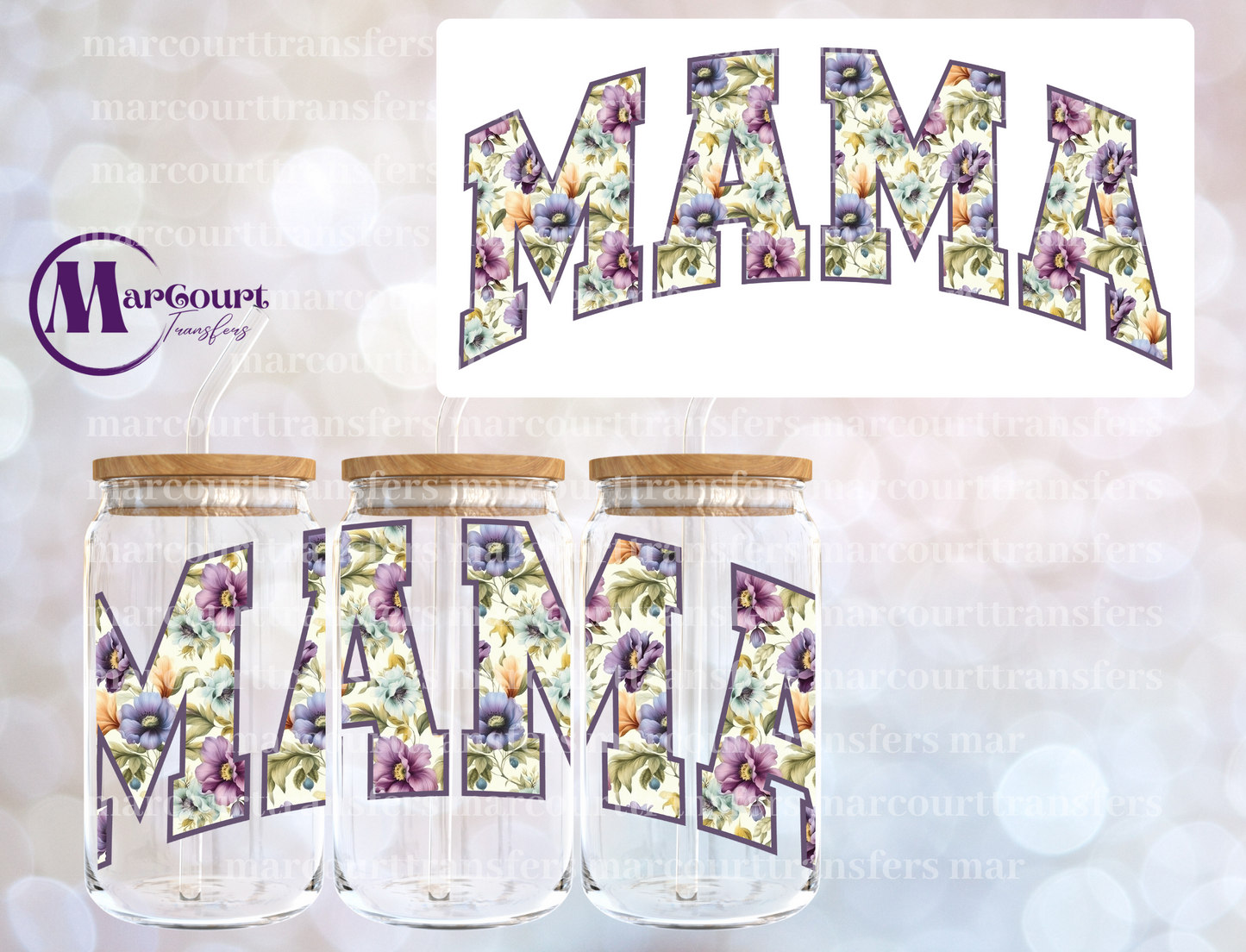 MAMA PURPLE FLORAL 1-16 0Z-UV DTF CUP WRAP