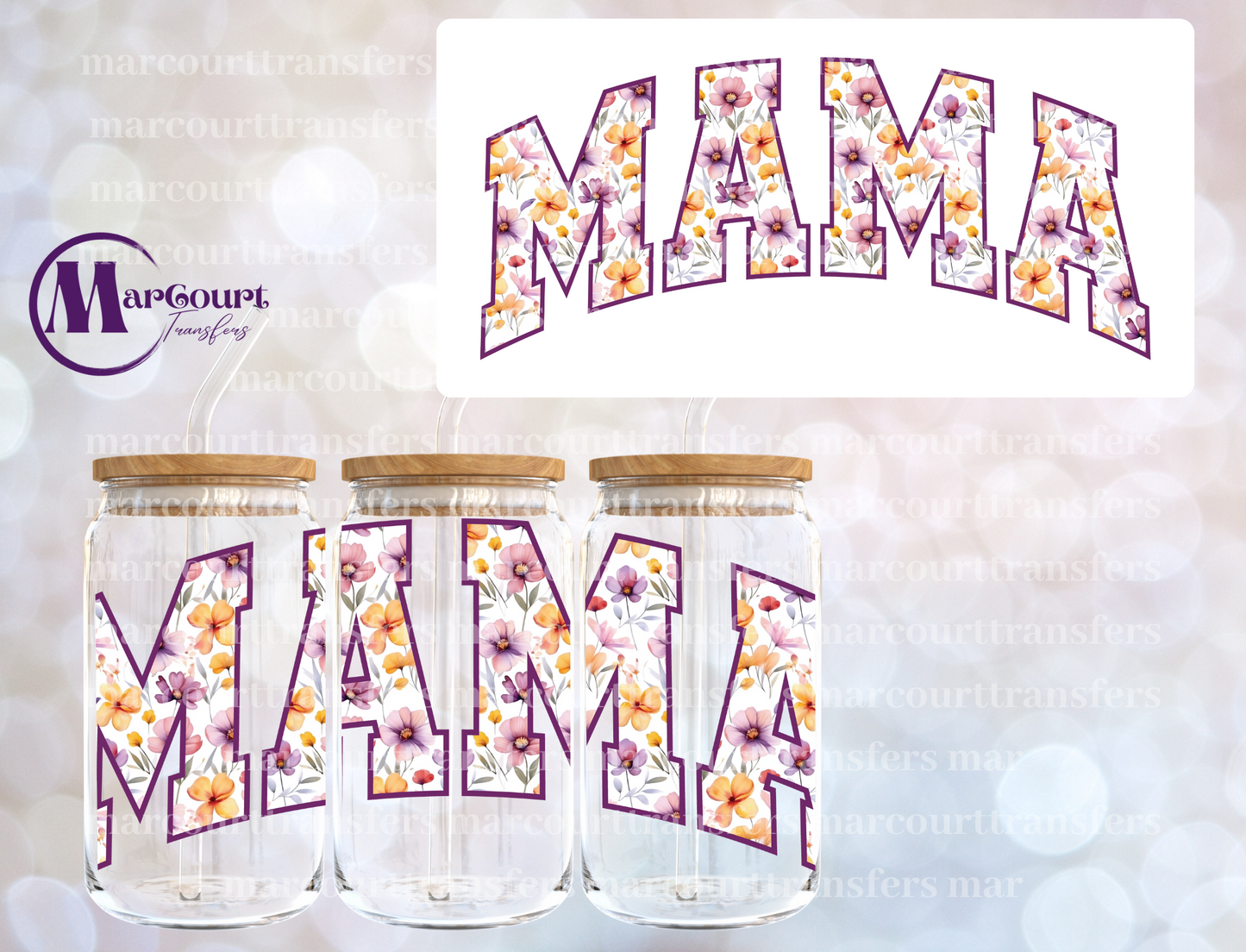 MAMA PURPLE FLORAL 2-16 0Z-UV DTF CUP WRAP