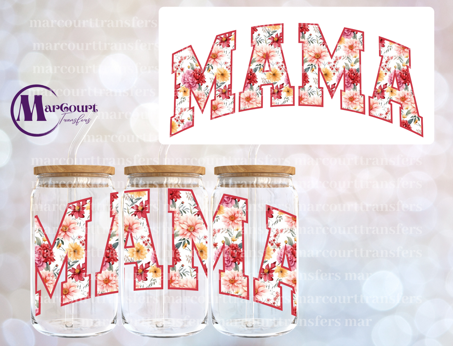 MAMA RED FLORAL-16 0Z-UV DTF CUP WRAP