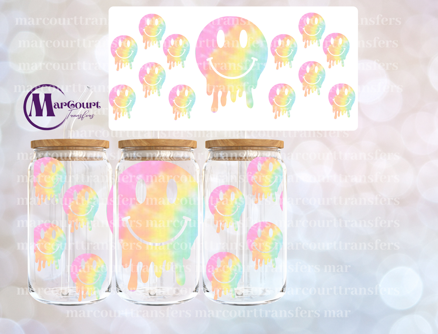 MELTING SMILESY(TIE DYE)-16 0Z-UV DTF CUP WRAP