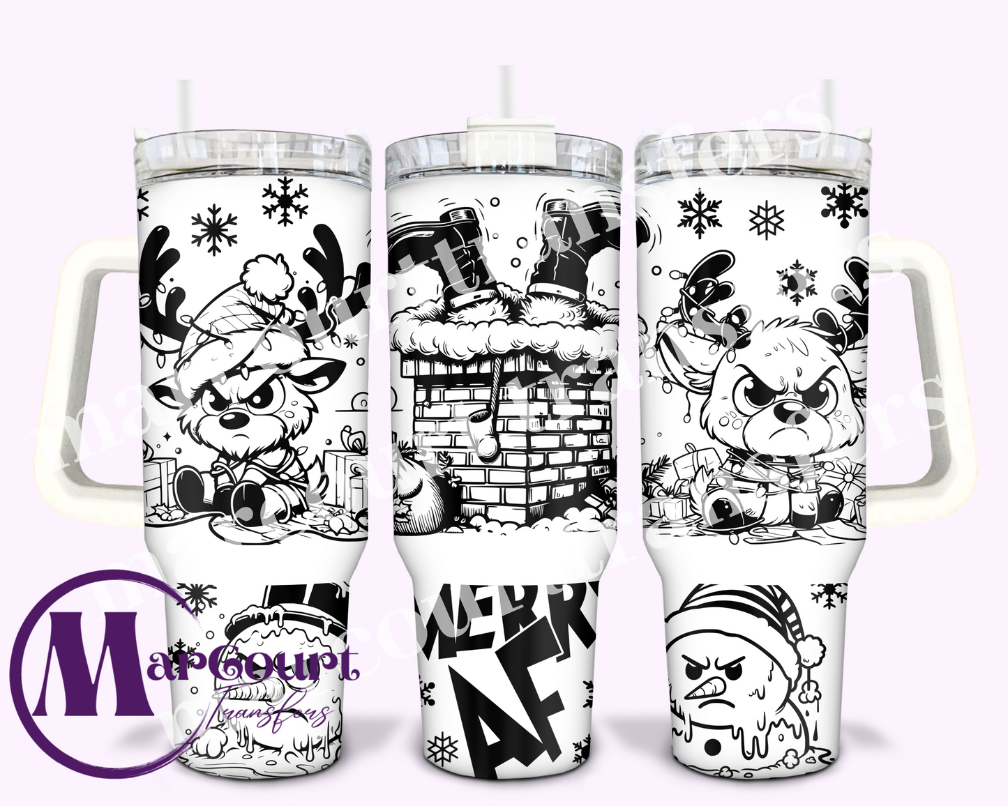 MERRY AF BLACK AND WHITE-40 0Z-SUBLIMATION TUMBLER TRANSFER