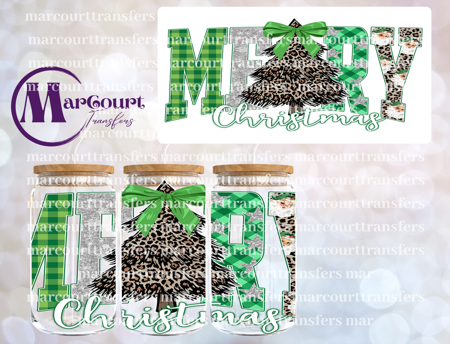 MERRY CHRISTMAS GREEN CHEETAH TREE-16 0Z-UV DTF CUP WRAP