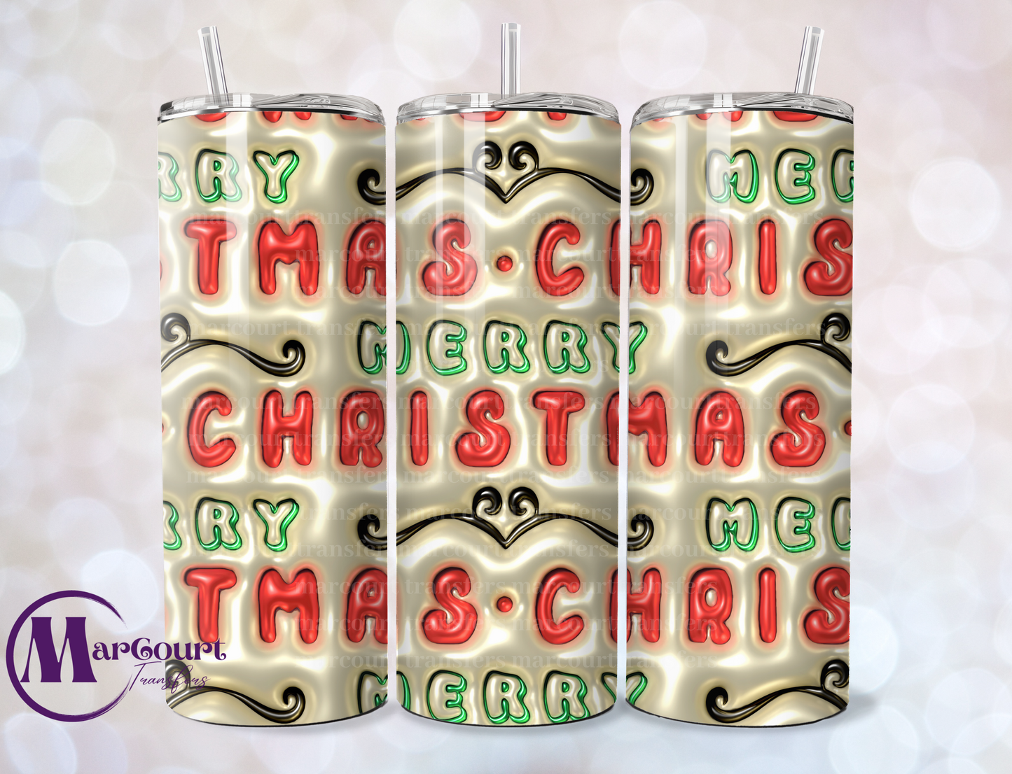 MERRY CHRISTMAS INFLATED-SKINNY TUMBLER TRANSFER