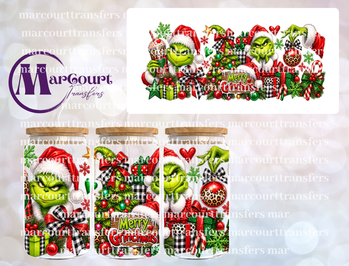 MERRY GRINCHMAS LEOPARD THEME-16 0Z-UV DTF CUP WRAP