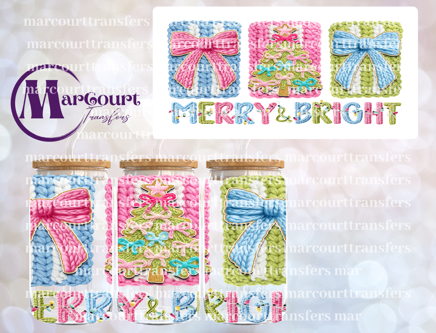 MERRY AND BRIGHT FAUX YARN-16 0Z-UV DTF CUP WRAP