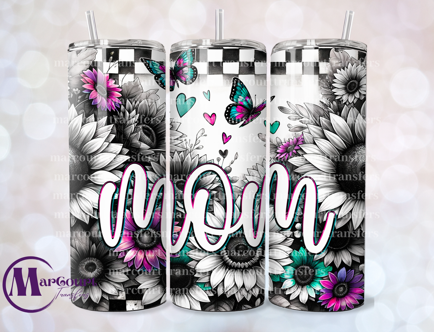 MOM BUTTERFLIES AND SUNFLOWERS-SKINNY TUMBLER TRANSFER