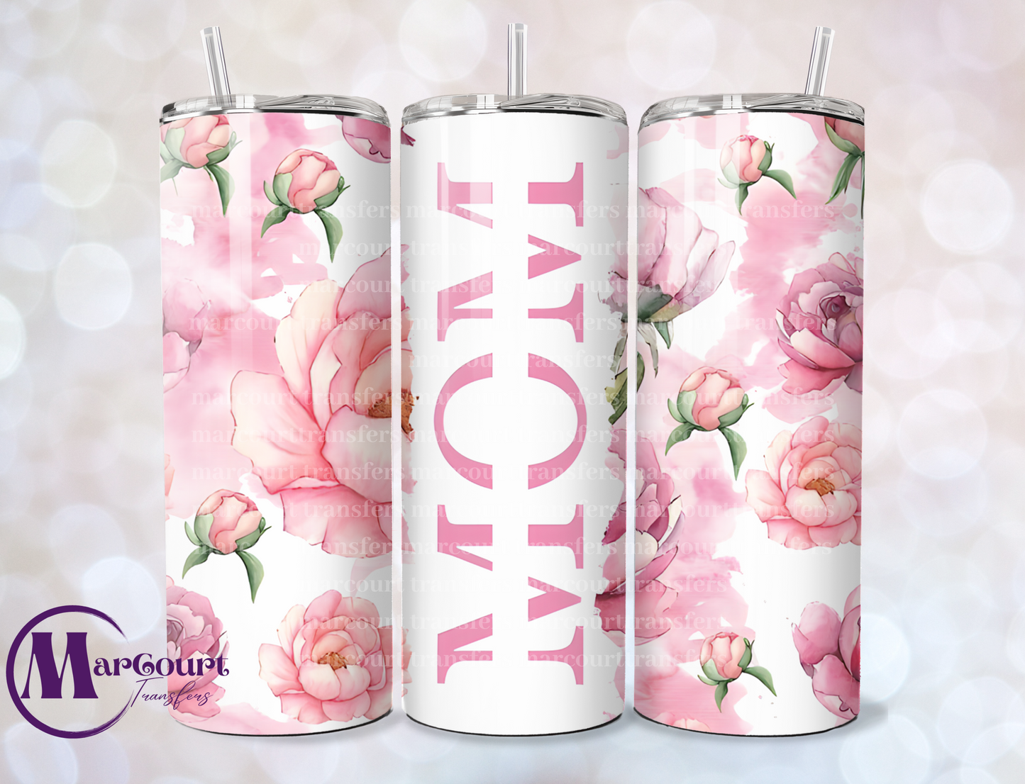 MOM PINK PEONIES-SKINNY TUMBLER TRANSFER