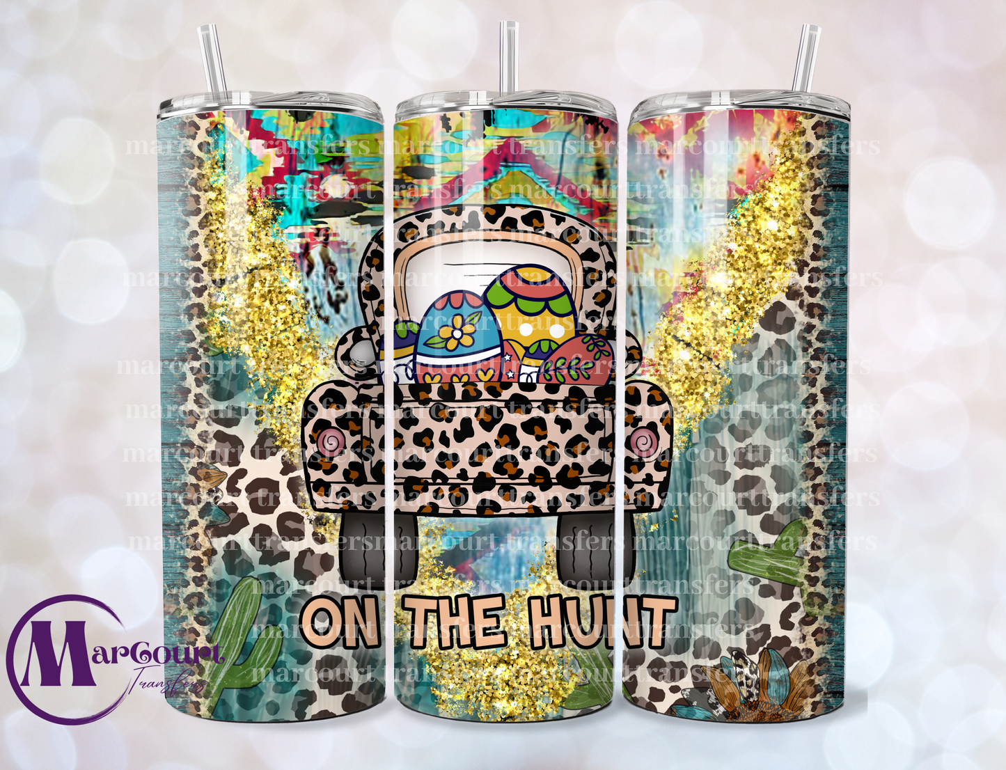 ON THE HUNT LEOPARD TRUCK-SKINNY TUMBLER TRANSFER (SUBLIMATION)