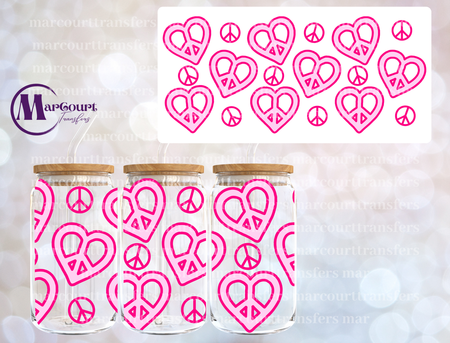 PEACE HEARTS-16 0Z-UV DTF CUP WRAP