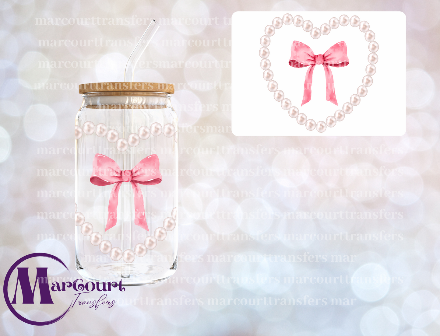 PEARLS HEART WITH BOW-DECAL-UV DTF CUP WRAP