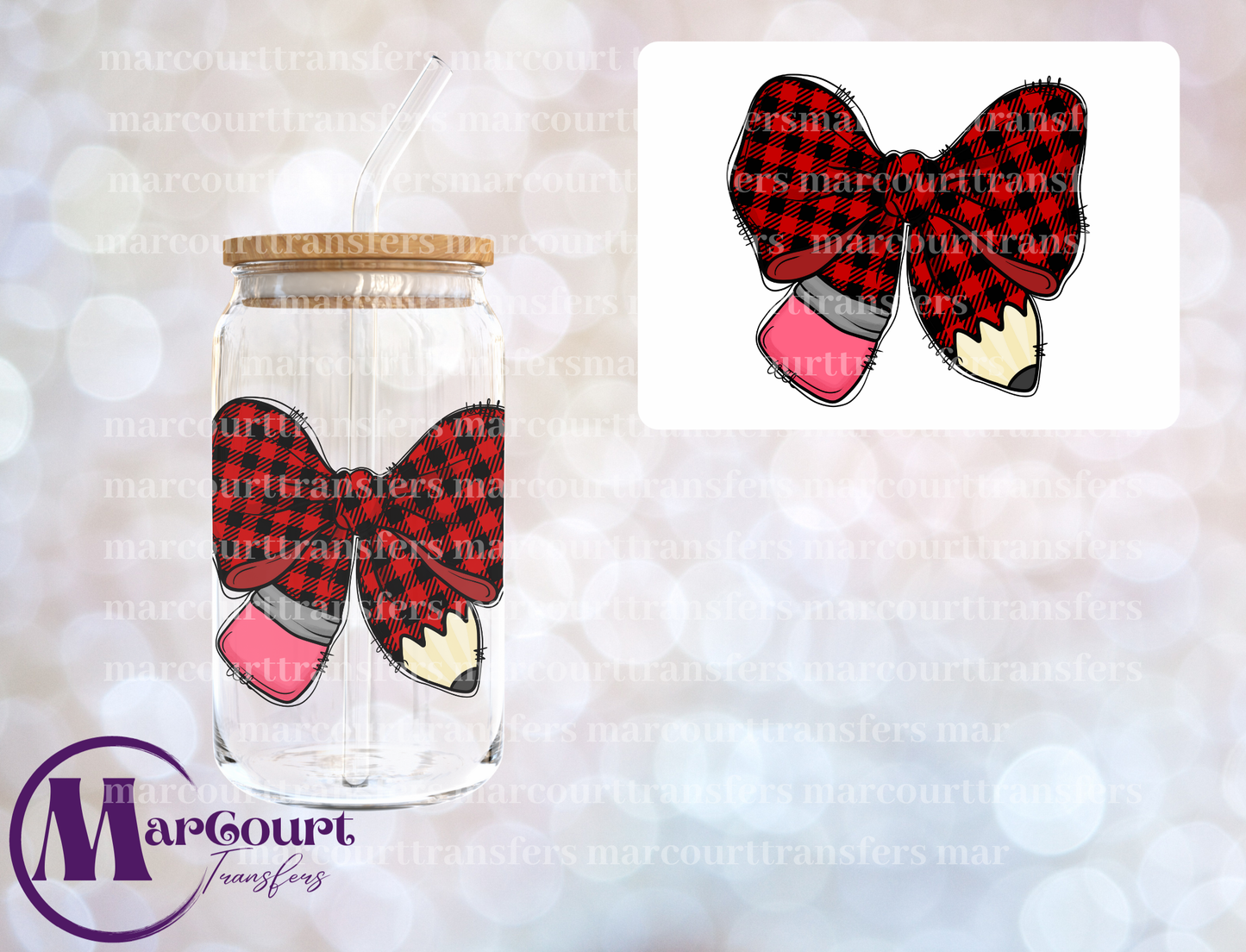 PENCIL BOW-DECAL-UV DTF CUP WRAP