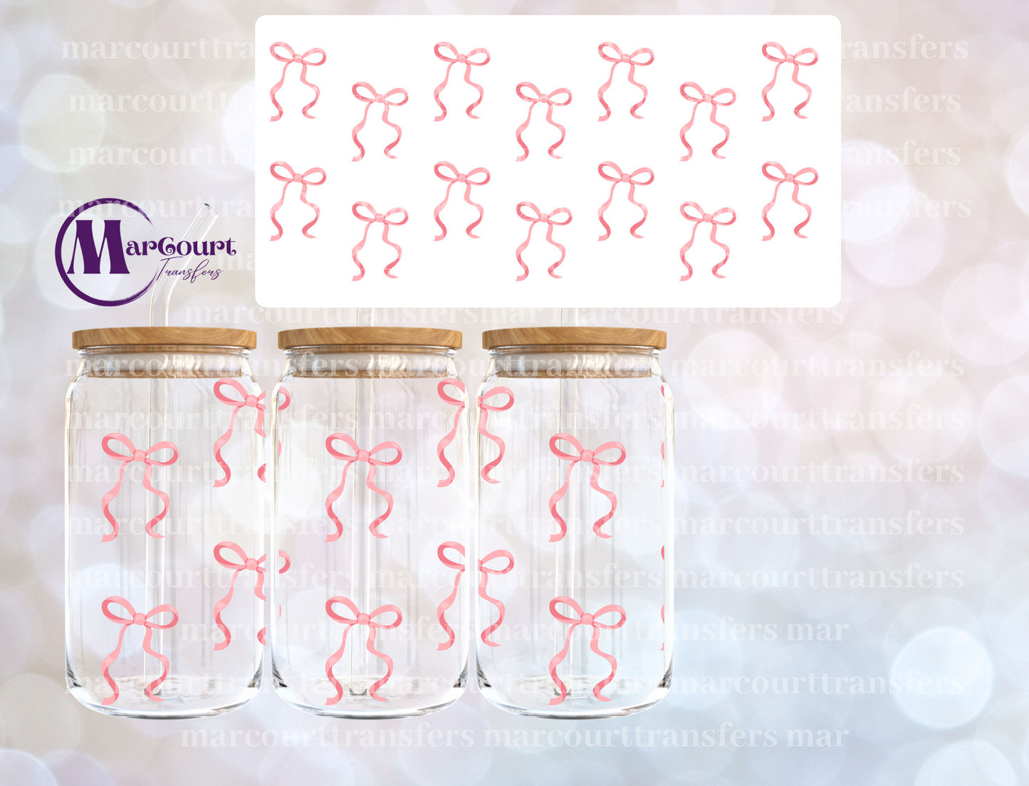 PINK BOWS-16 0Z-UV DTF CUP WRAP