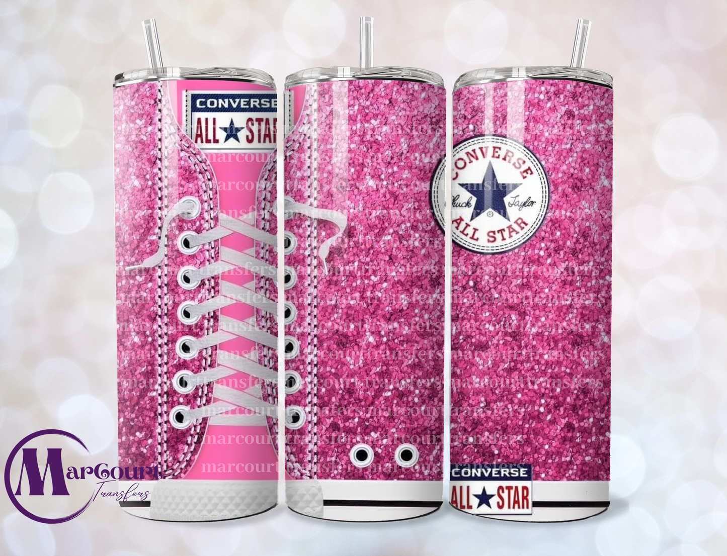 PINK GLITTER CONVERSE-SKINNY TUMBLER TRANSFER