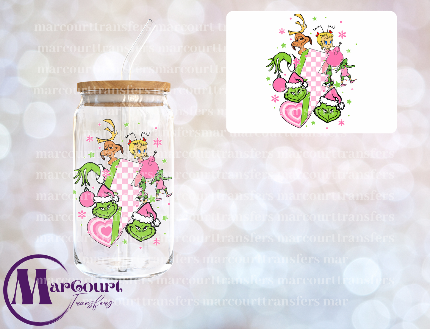 PINK GRINCH HEART LIGHTNING-UV DTF CUP WRAP