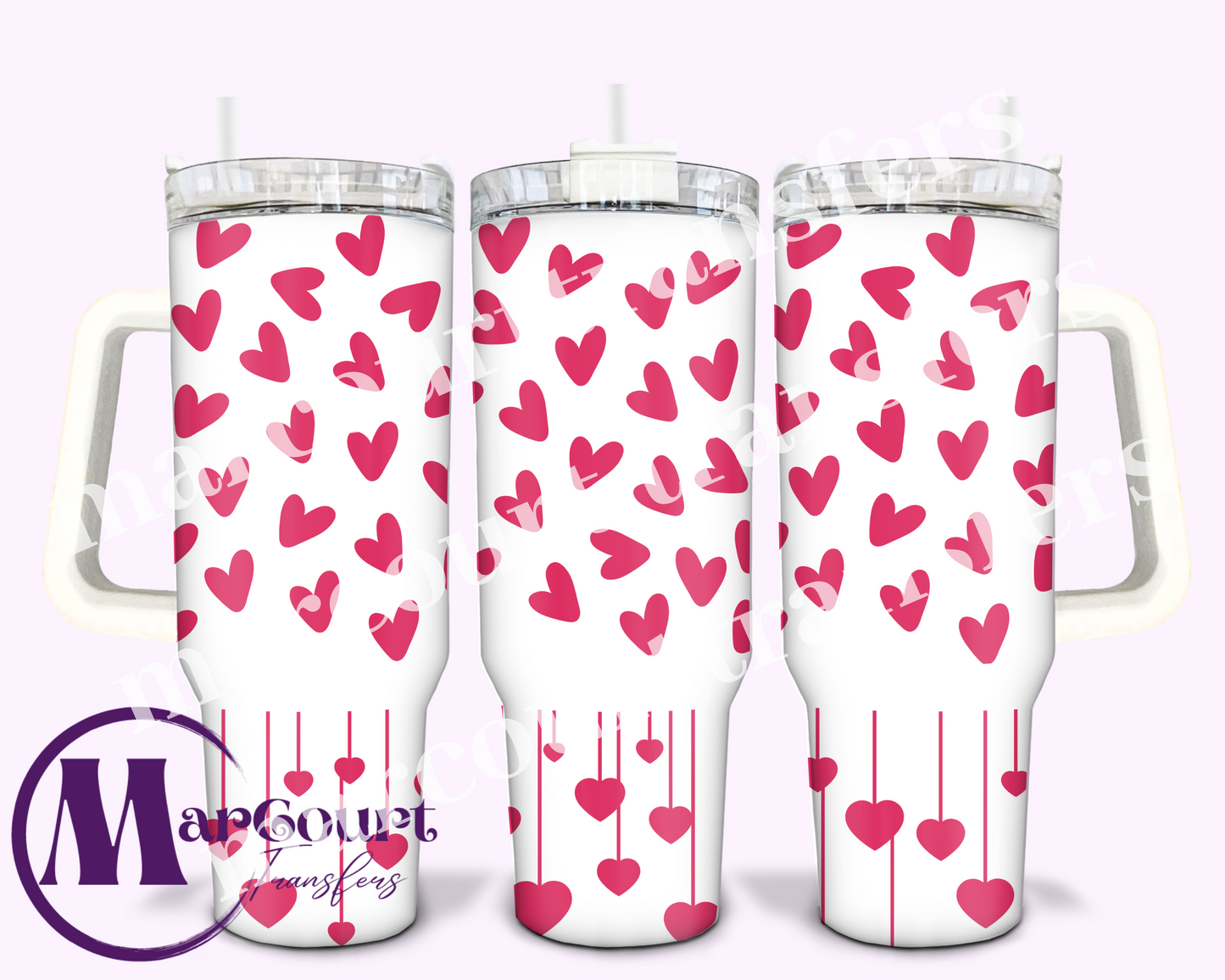 PINK HEARTS-40 0Z-SUBLIMATION TUMBLER TRANSFER