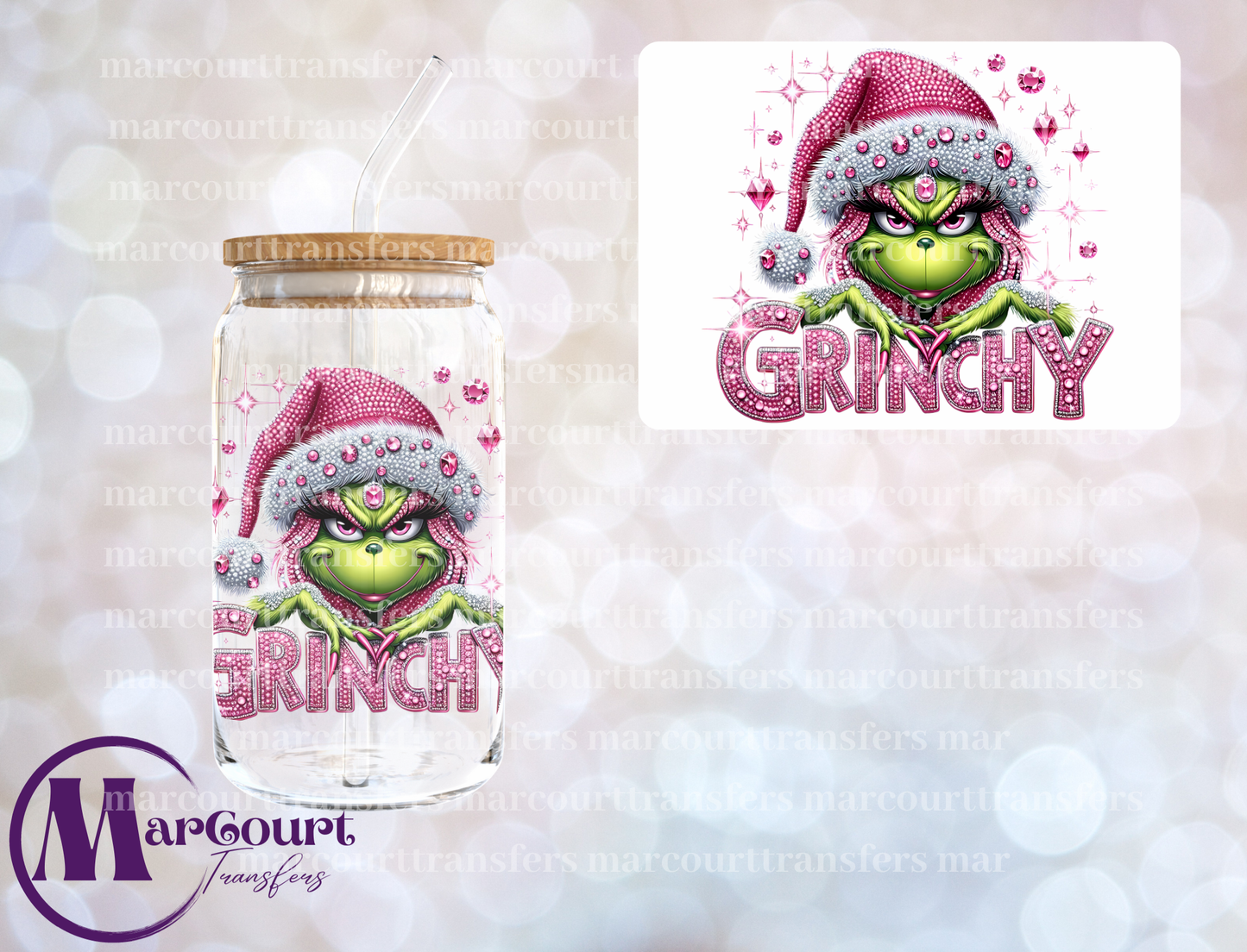 PINK RHINESTONE GRINCH-DECAL-UV DTF CUP WRAP