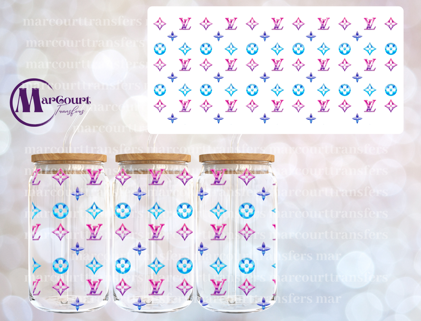 PINK AND BLUE LV-16 0Z-UV DTF CUP WRAP