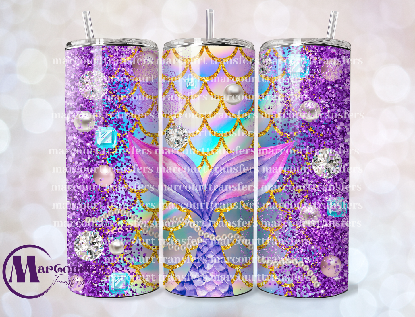 PURPLE GLITTER MERMAID TAIL-20 OZ-UV DTF CUP WRAP