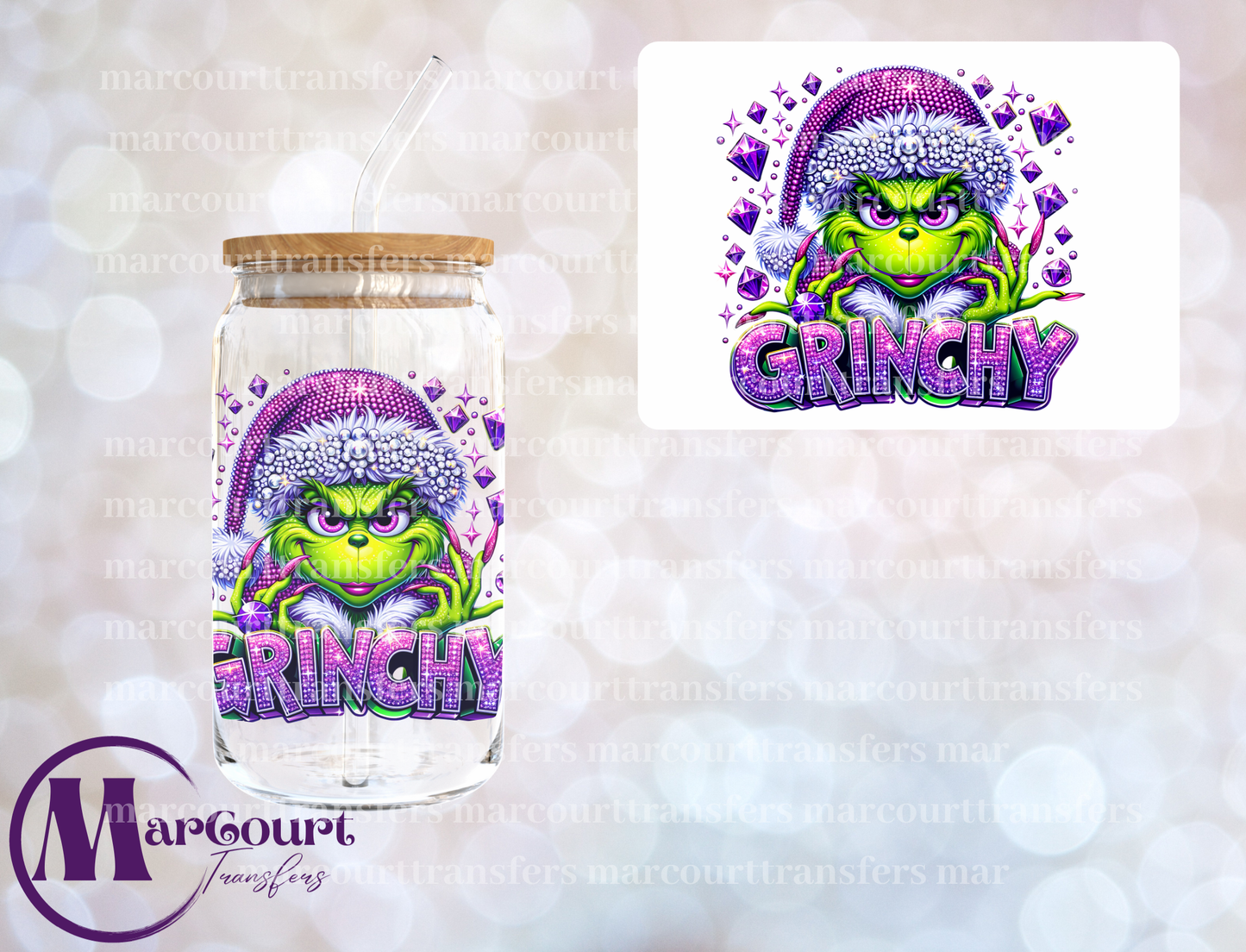 PURPLE RHINESTONE GRINCH-DECAL-UV DTF CUP WRAP