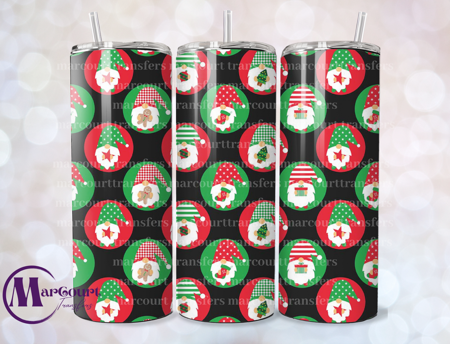 RED GREEN BLACK GNOME PATTERN-SKINNY TUMBLER TRANSFER
