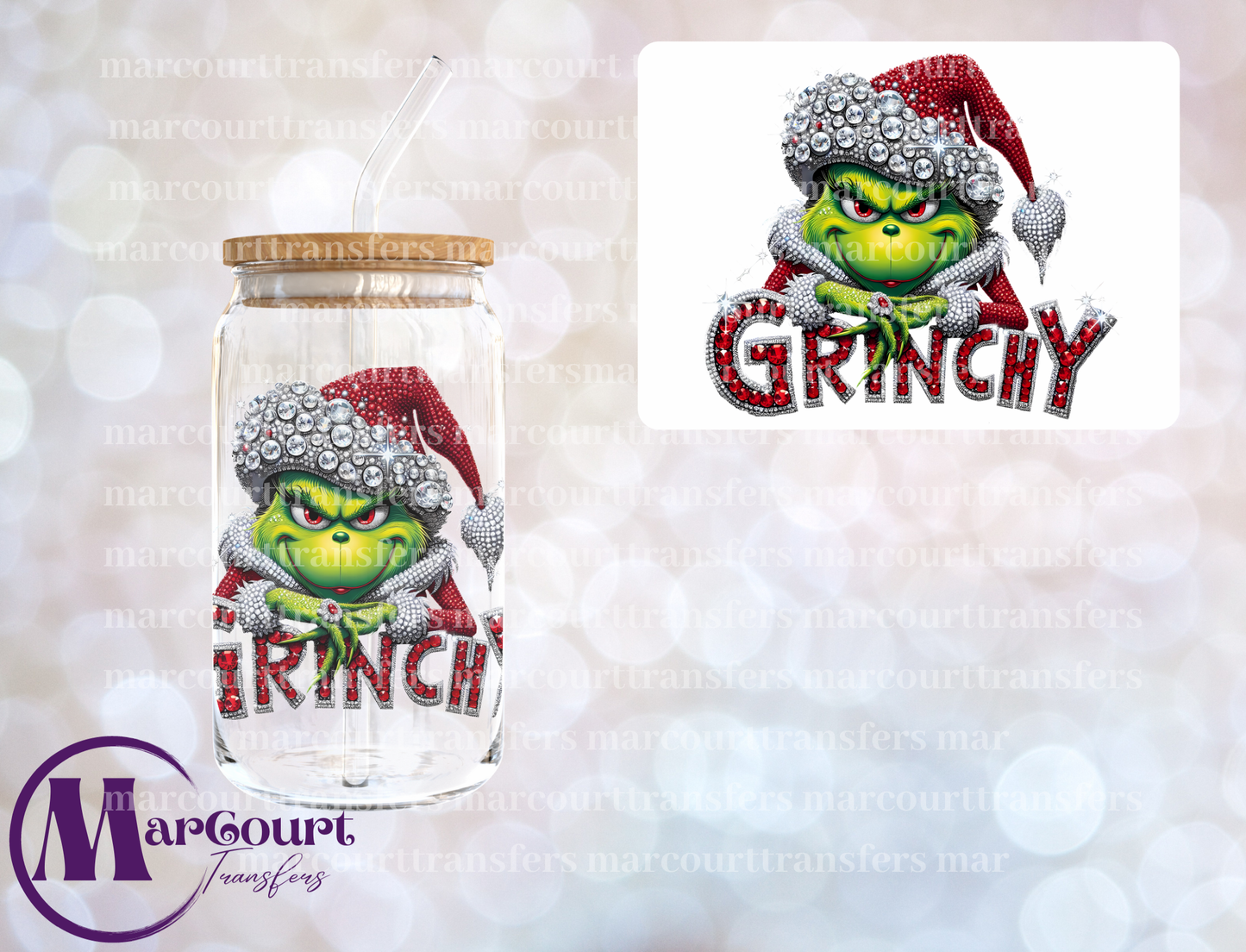 RED RHINESTONE GRINCH-DECAL-UV DTF CUP WRAP