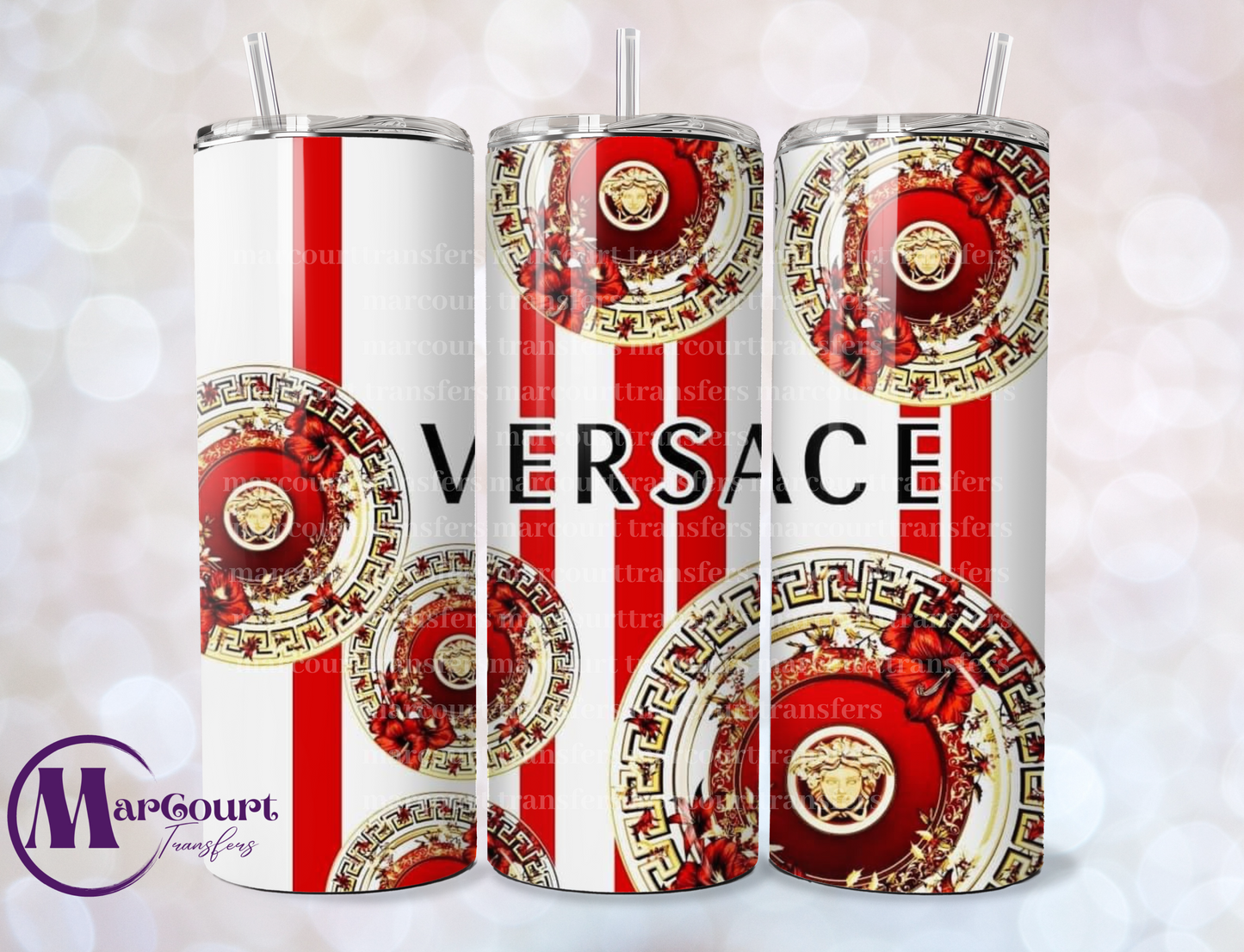 VERSACE INSPIRED RED AND WHITE-SKINNY TUMBLER TRANSFER