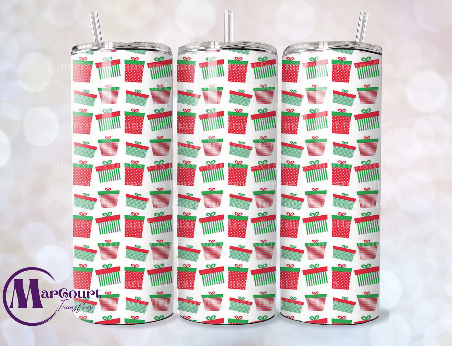 RED AND GREEN CHRISTMAS GIFTS-SKINNY TUMBLER TRANSFER